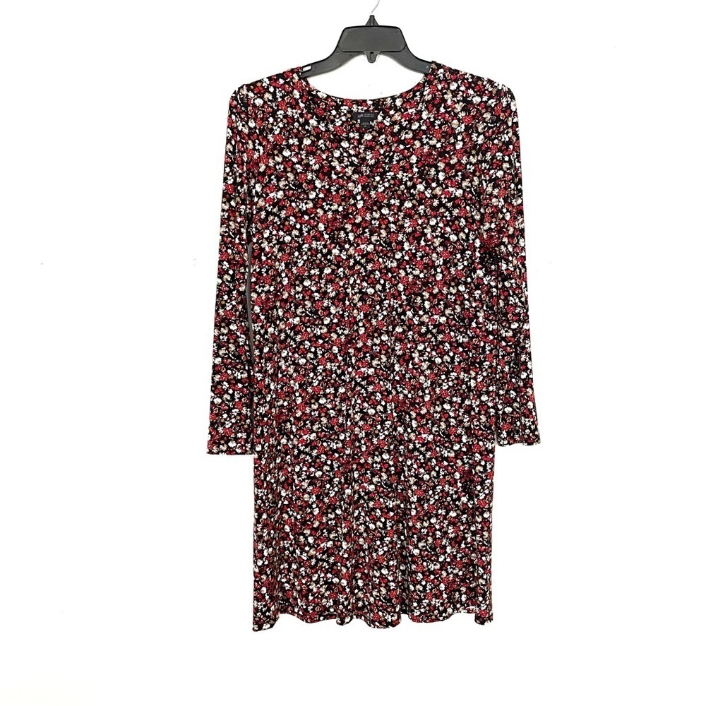 J Jill Wearever Dress Size S TALL Black Floral Long Sleeve Jersey Knit Career